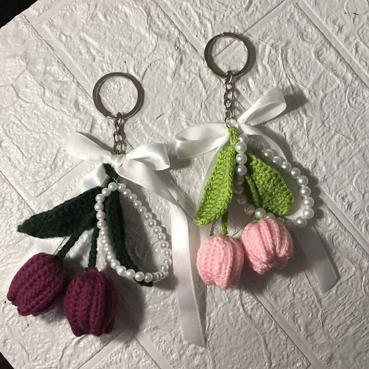 Crochet Tulip Keychain