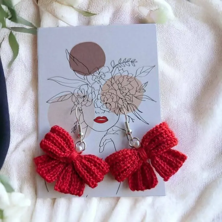 Handmade Crochet Bow Earrings