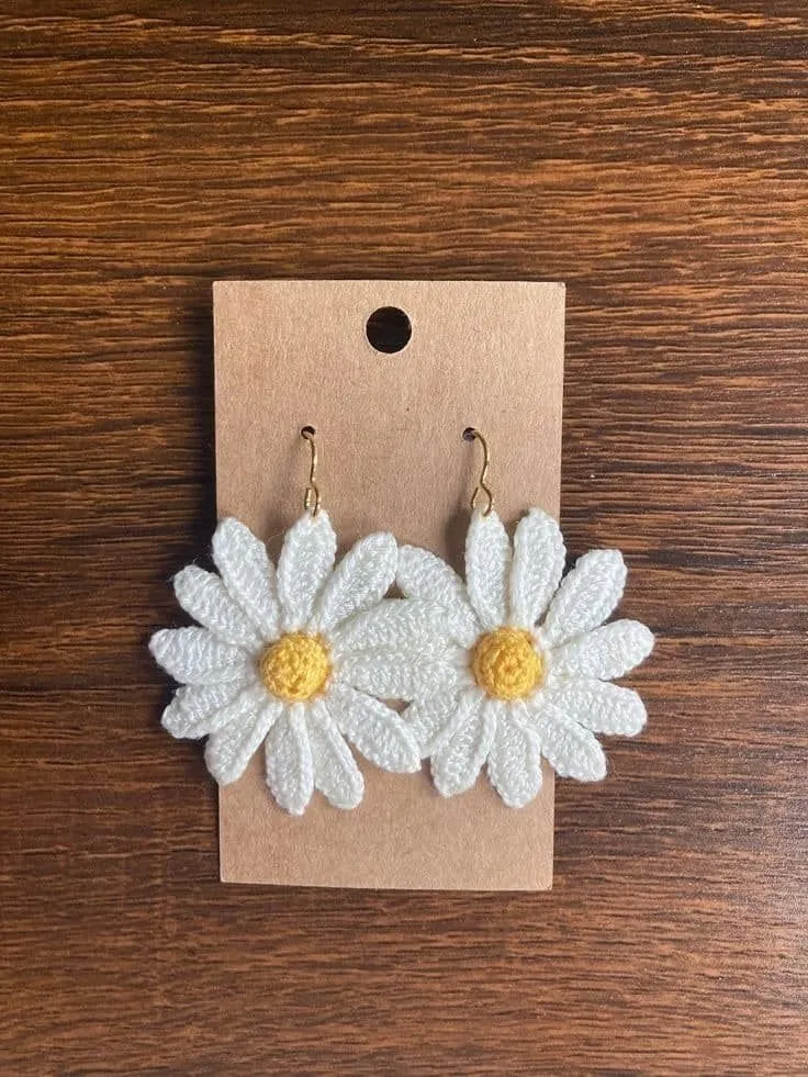 Handmade Crochet Daisy Earrings