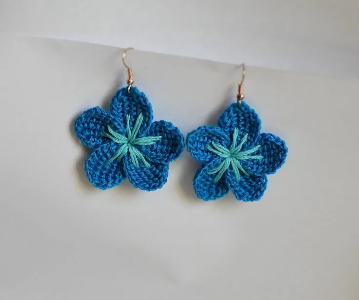 Crochet Blue Flower Earrings